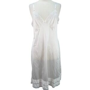 Adonna Slip Nightgown Dress Lace Trim Lingerie Chemise Long White Sz 38 90s Y2K